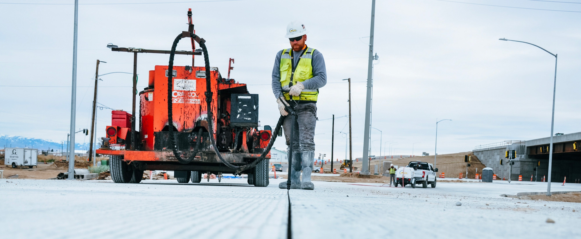 concrete specialist working with machinery